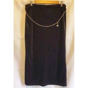Vintage Amy Byer 90s Velour Black Maxi Pencil Skirt Butterfly Belly Chain Sz M/L